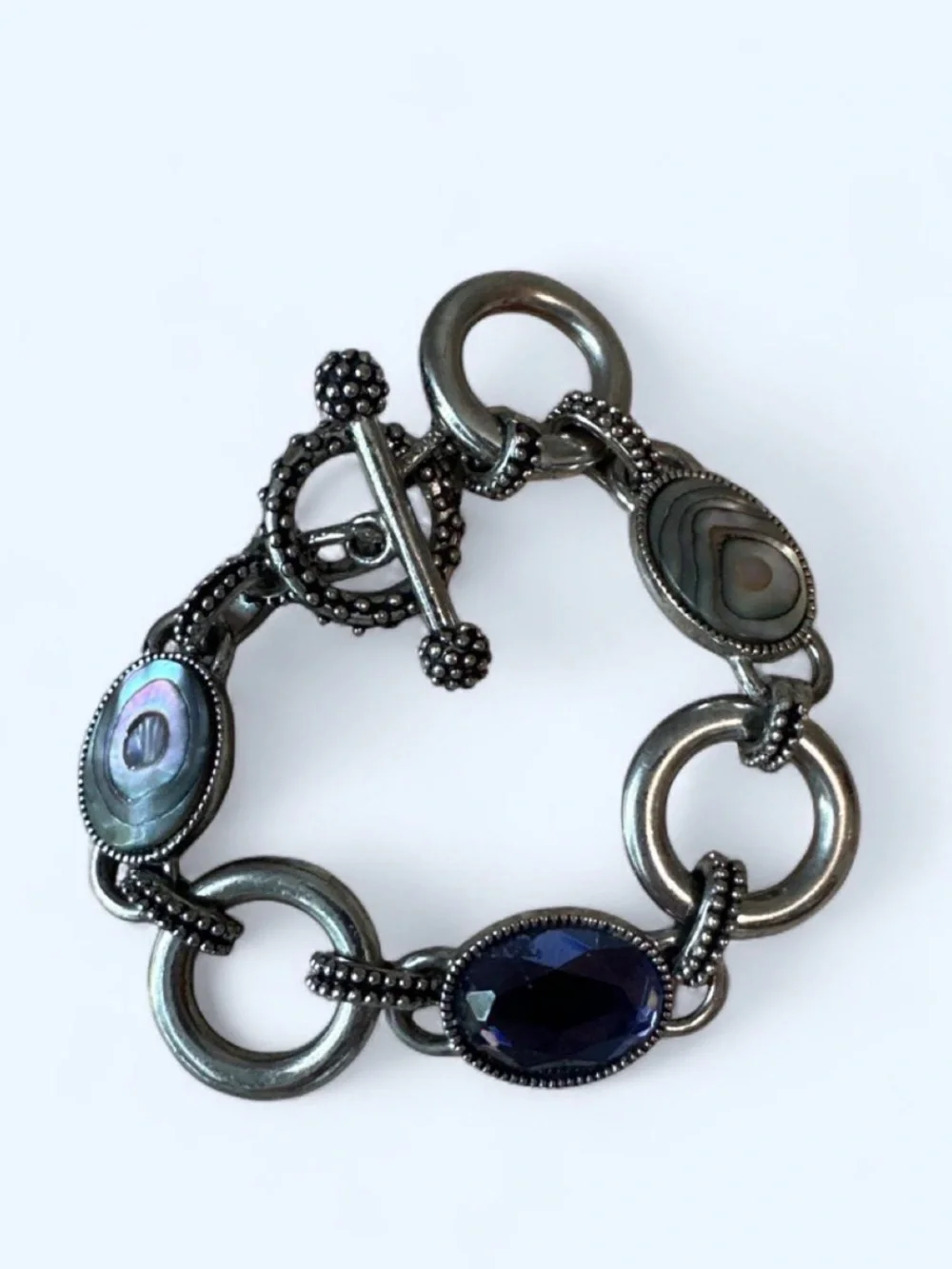 Vintage Lia Sophia Silver-Tone Blue & Iridescent Link Bracelet